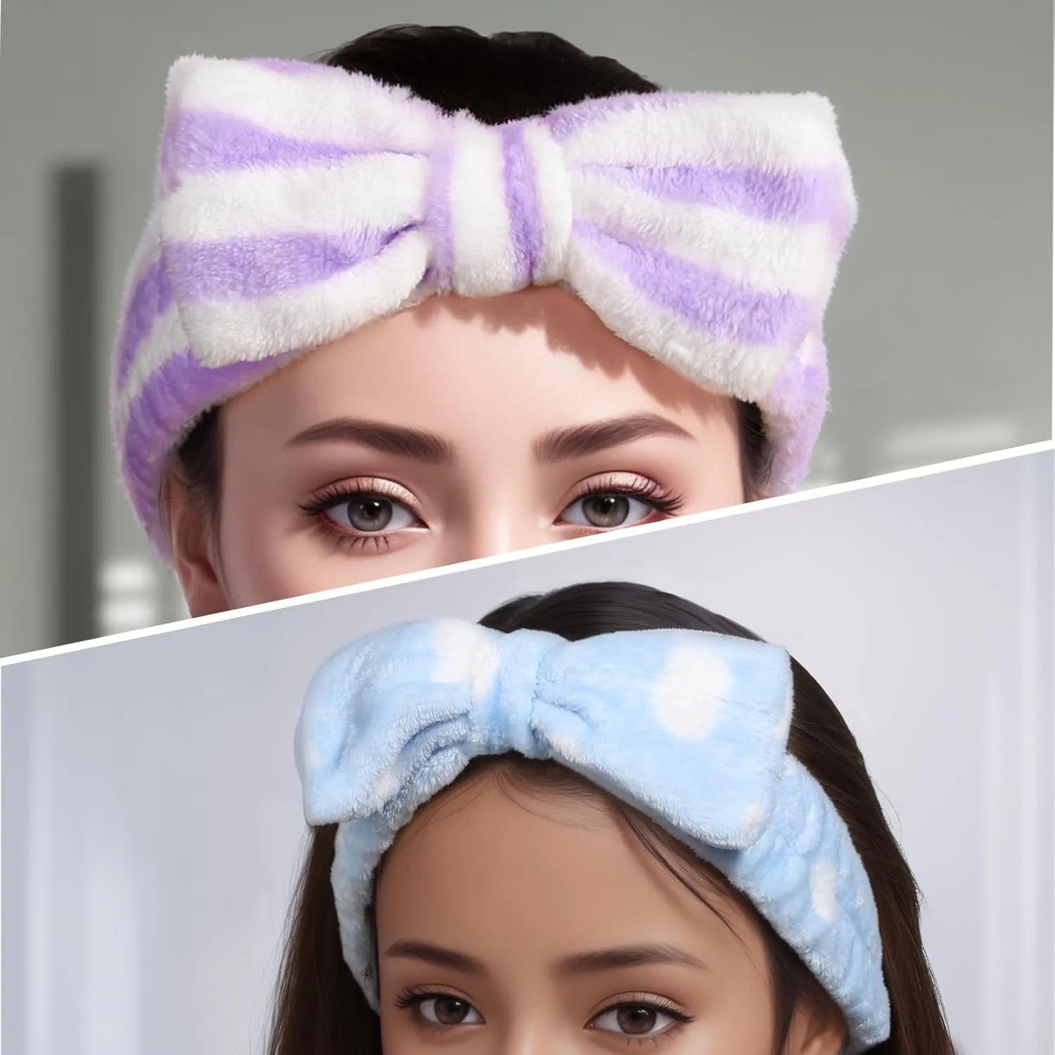 Hairband, 5Pcs Makeup Headband with Removable Bow, Spa Headband for Washing Face, Makeup, Shower, Microfiber Headband for Girls Women Gift
