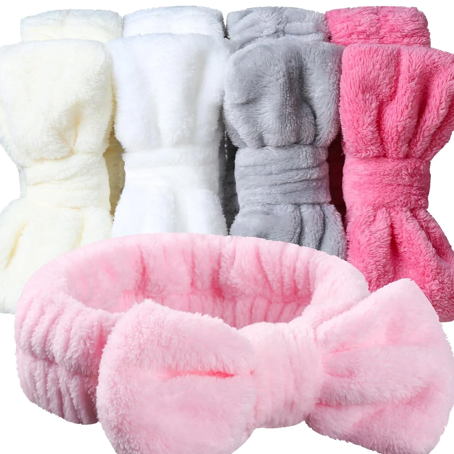 Hairband, 5Pcs Makeup Headband with Removable Bow, Spa Headband for Washing Face, Makeup, Shower, Microfiber Headband for Girls Women Gift