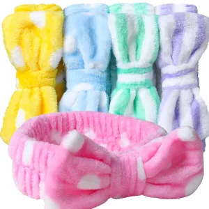 Hairband, 5Pcs Makeup Headband with Removable Bow, Spa Headband for Washing Face, Makeup, Shower, Microfiber Headband for Girls Women Gift