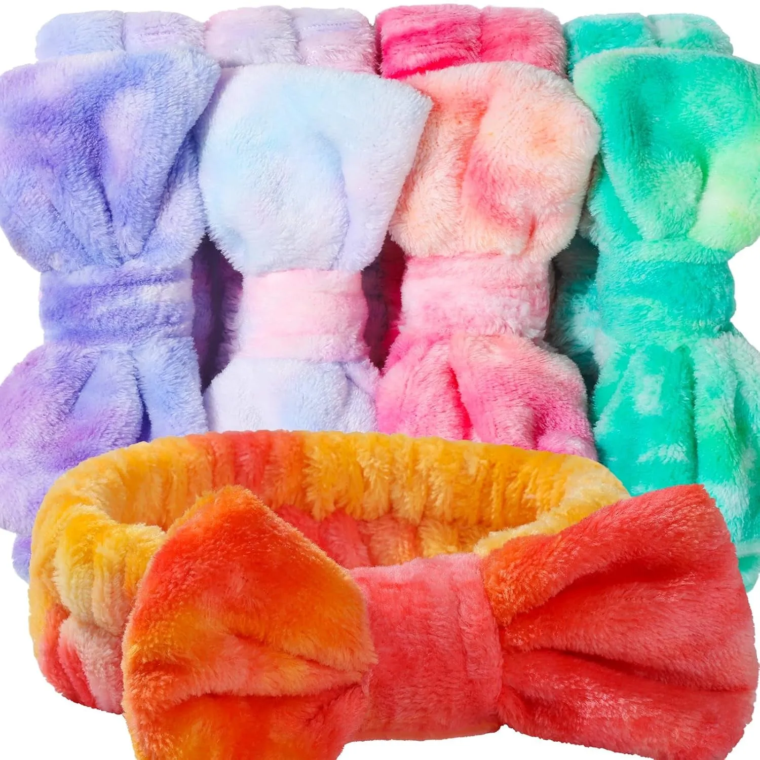 Hairband, 5Pcs Makeup Headband with Removable Bow, Spa Headband for Washing Face, Makeup, Shower, Microfiber Headband for Girls Women Gift