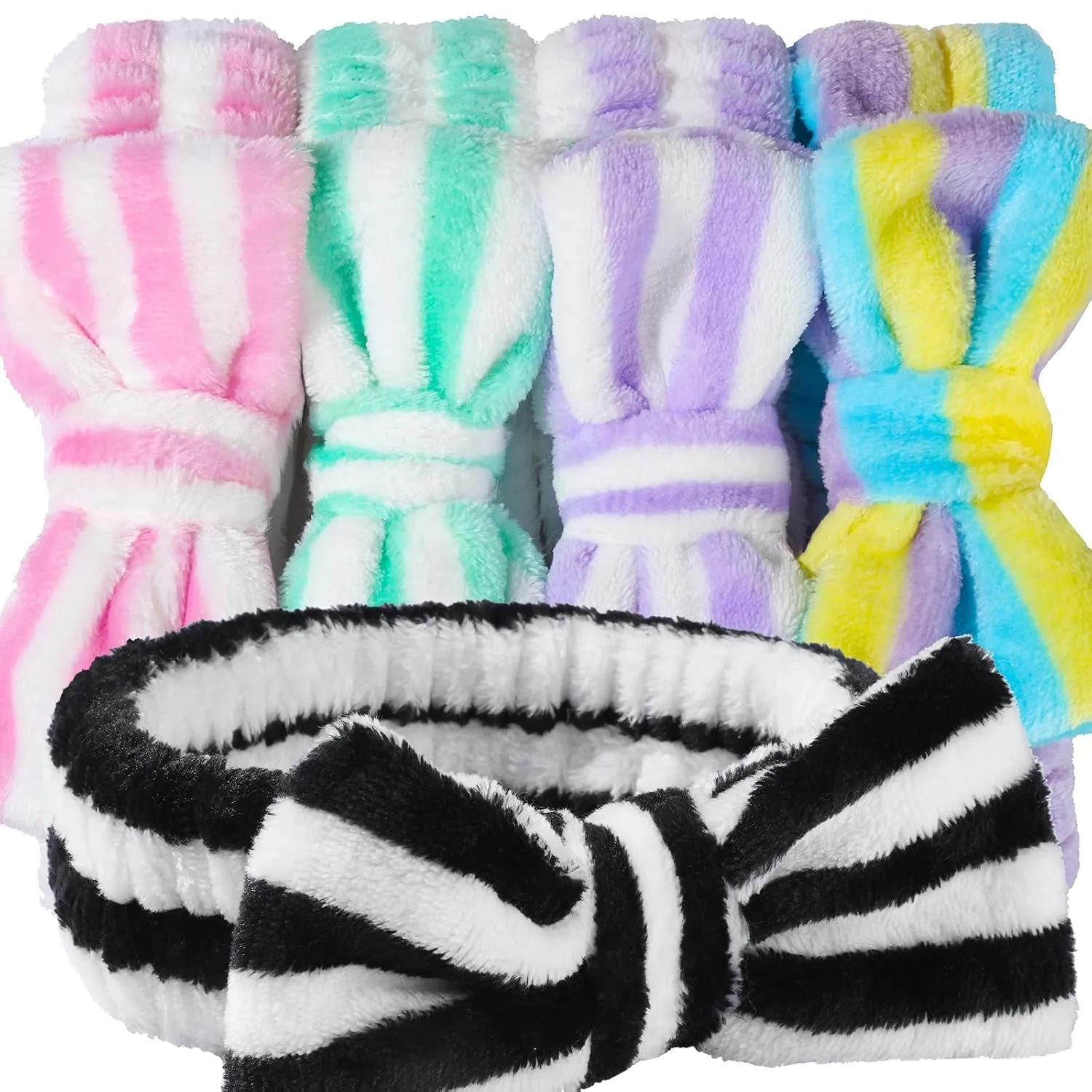 Hairband, 5Pcs Makeup Headband with Removable Bow, Spa Headband for Washing Face, Makeup, Shower, Microfiber Headband for Girls Women Gift