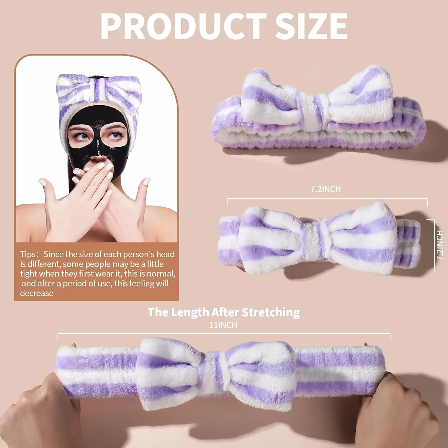Hairband, 5Pcs Makeup Headband with Removable Bow, Spa Headband for Washing Face, Makeup, Shower, Microfiber Headband for Girls Women Gift