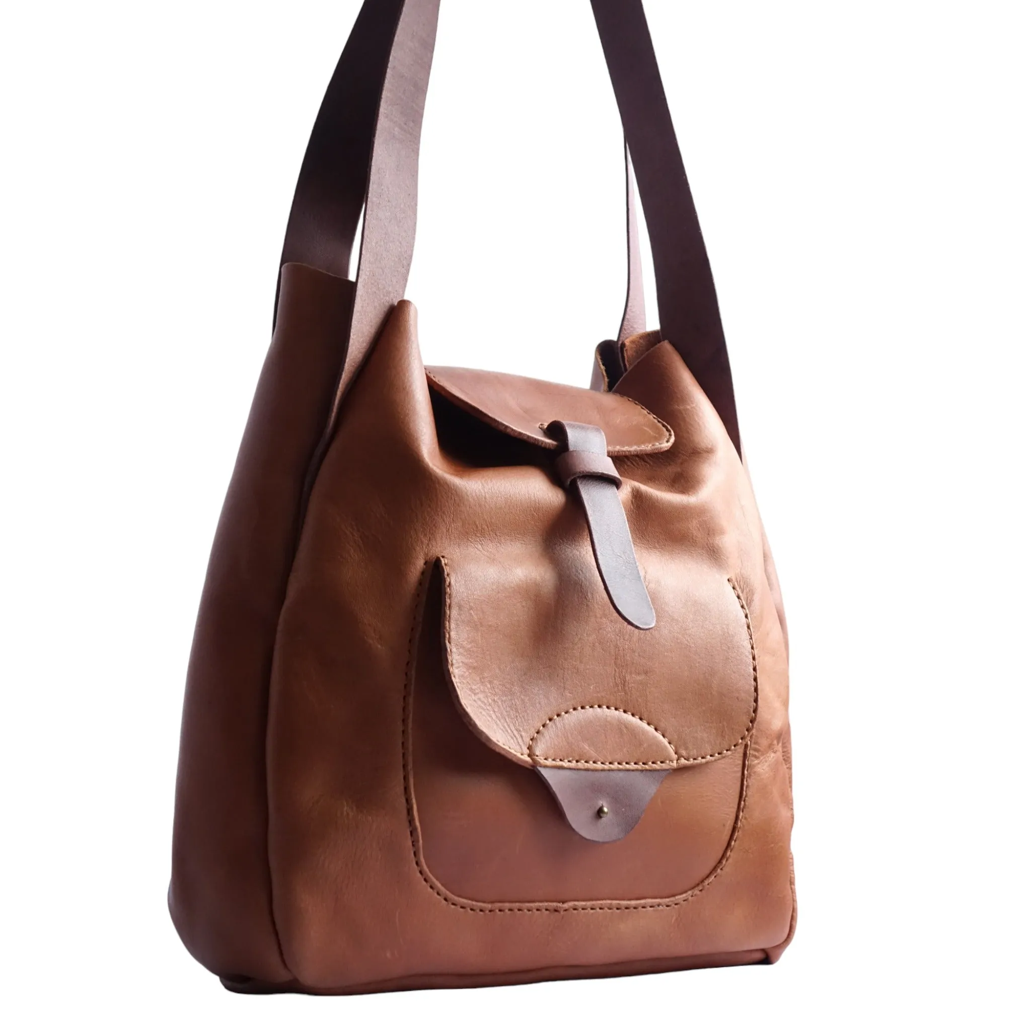 Handmade Brandy Leather Tote Shoulder Handbag