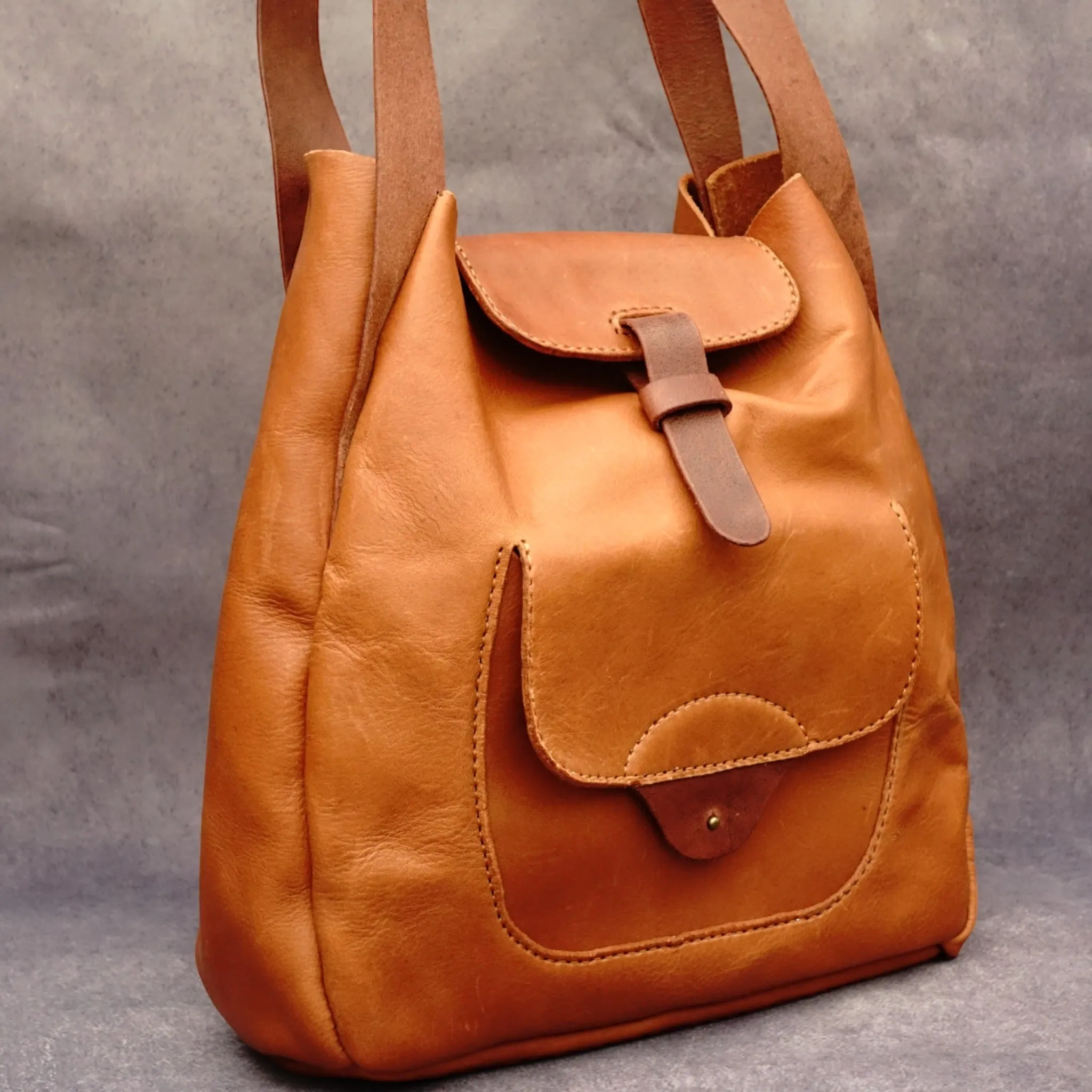 Handmade Brandy Leather Tote Shoulder Handbag