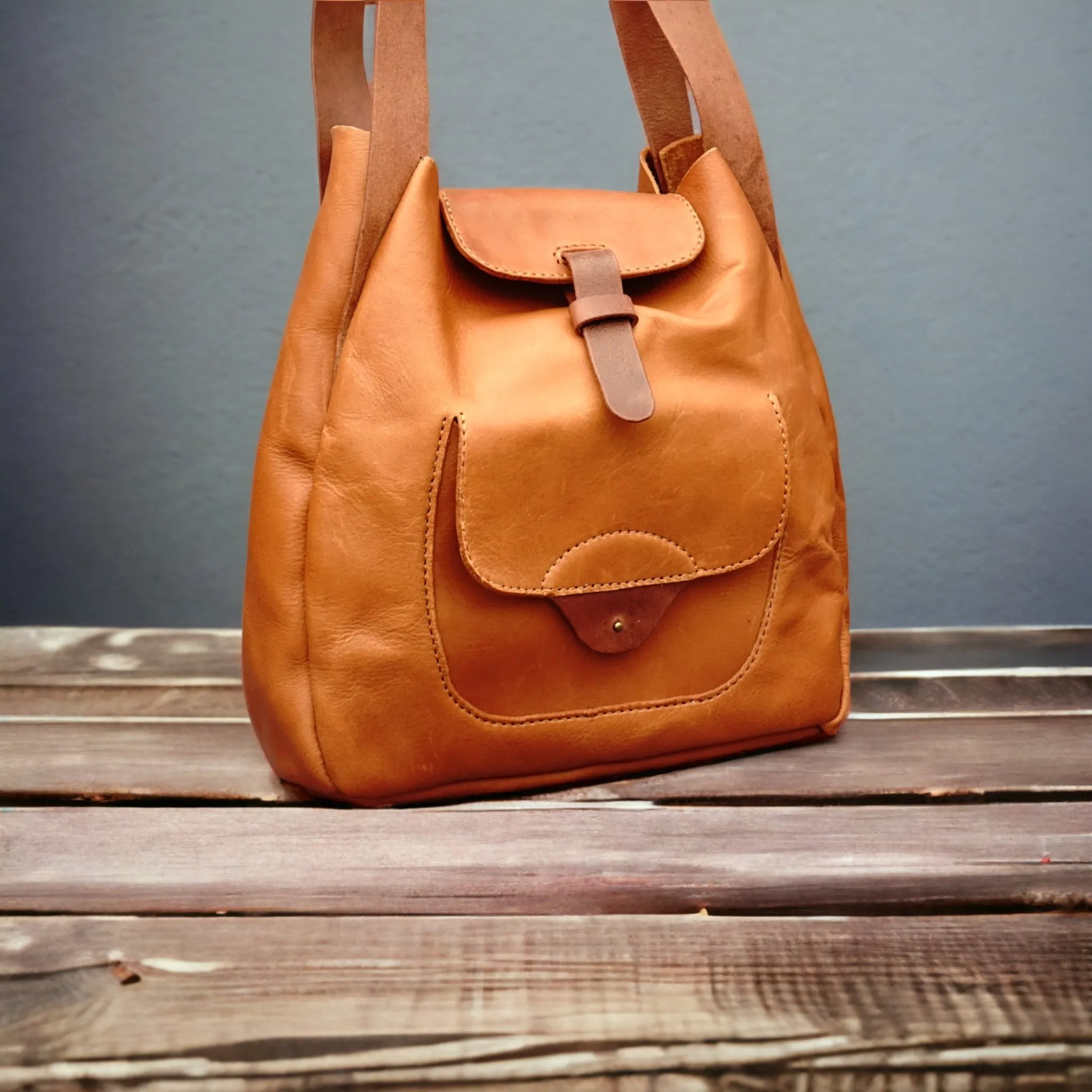 Handmade Brandy Leather Tote Shoulder Handbag