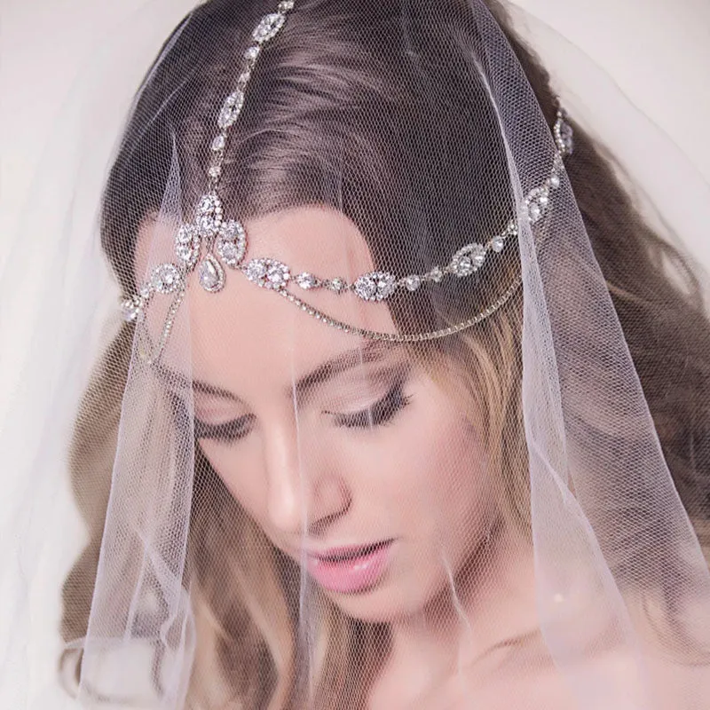 Head Chain Crystal Tiara Gold Silver Jewelry for Women Bridal Accessory