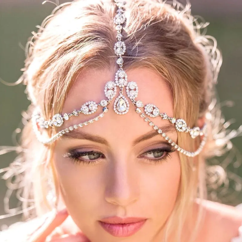 Head Chain Crystal Tiara Gold Silver Jewelry for Women Bridal Accessory