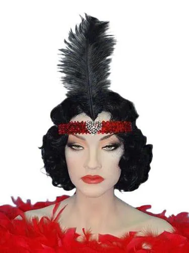 Heart Crystal Flapper 20's Headband & Black Feather