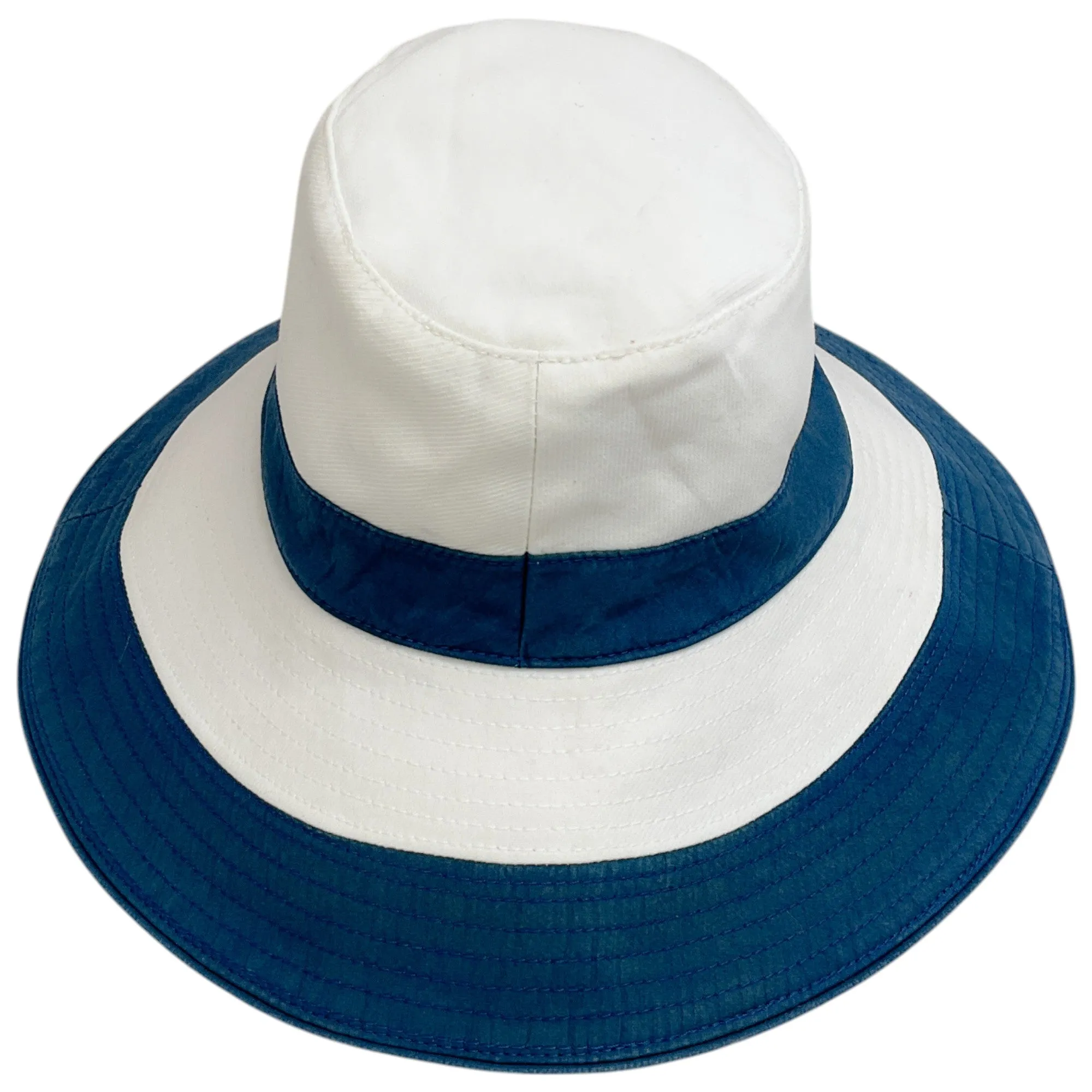 Hermes White / Blue Cotton Bucket Hat
