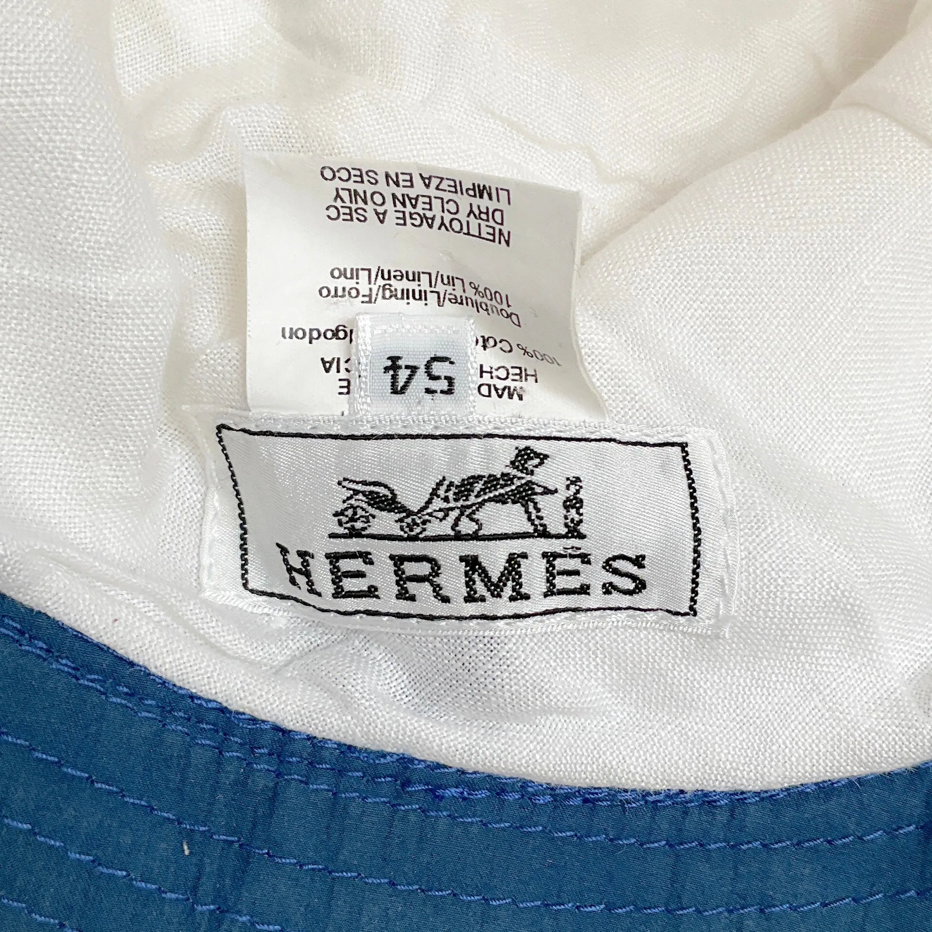 Hermes White / Blue Cotton Bucket Hat