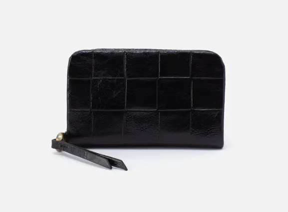 HOBO Eliza Small Zip Around Card Case - Weave Deboss Leather - Black - FINAL SALE
