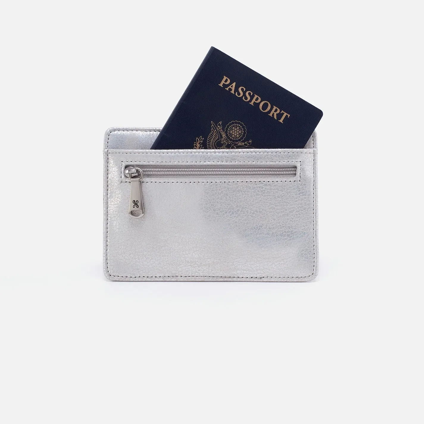 HOBO Euro Slide Card Case - Metallic Leather - Silver