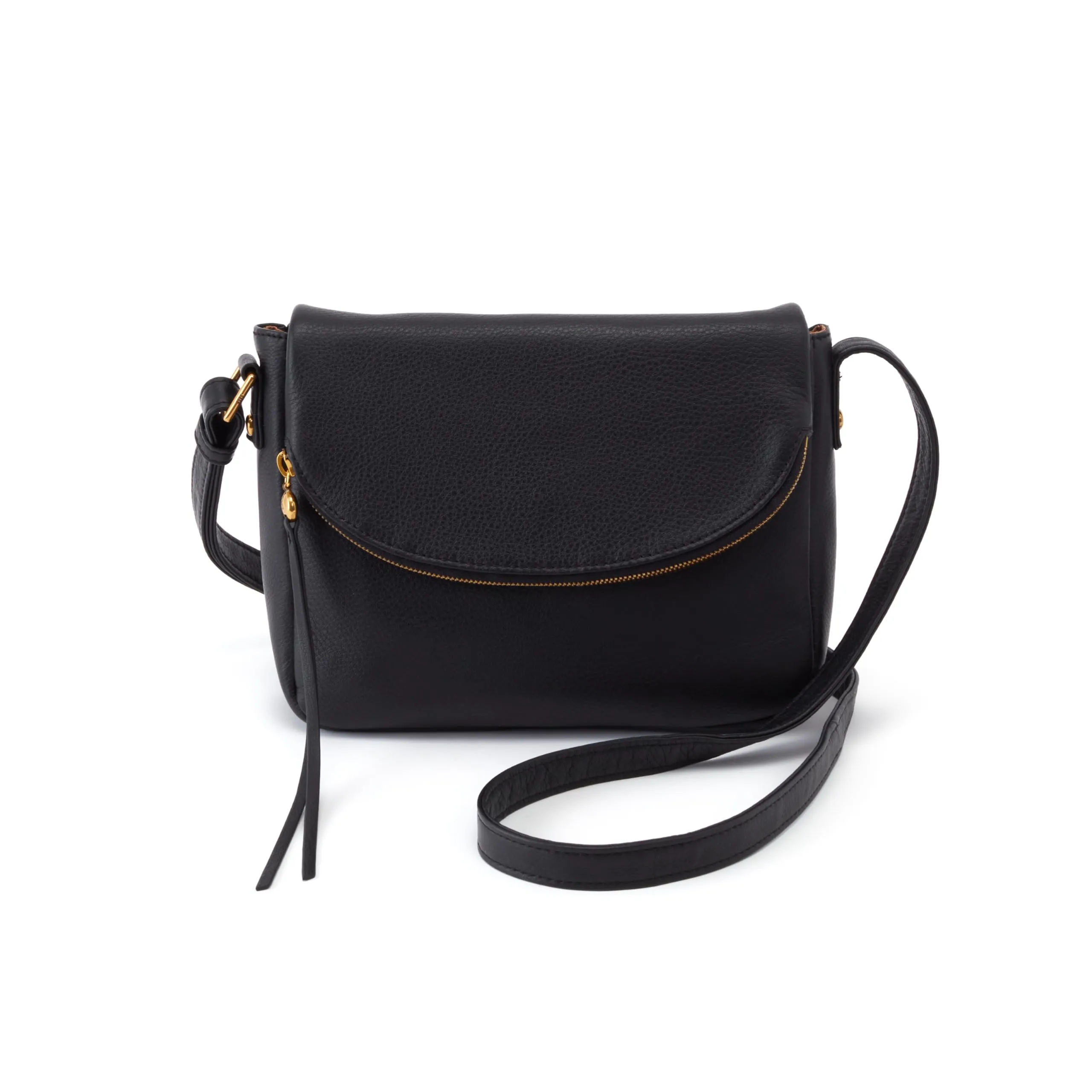 HOBO Fern Leather Messenger Crossbody Bag with Two Interior Compartments, an Adjustable Strap, Zip Security, and Unique Hidden Magnet Flap Closure, Black