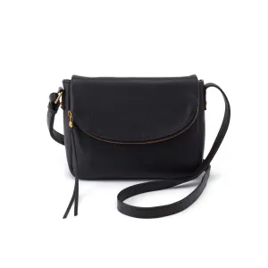 HOBO Fern Leather Messenger Crossbody Bag with Two Interior Compartments, an Adjustable Strap, Zip Security, and Unique Hidden Magnet Flap Closure, Black