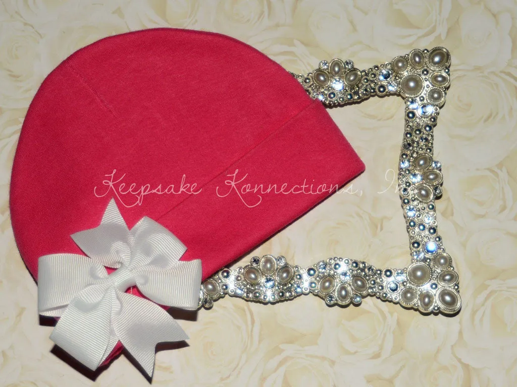 Hot Pink Beanie Hat with Pinwheel Bow