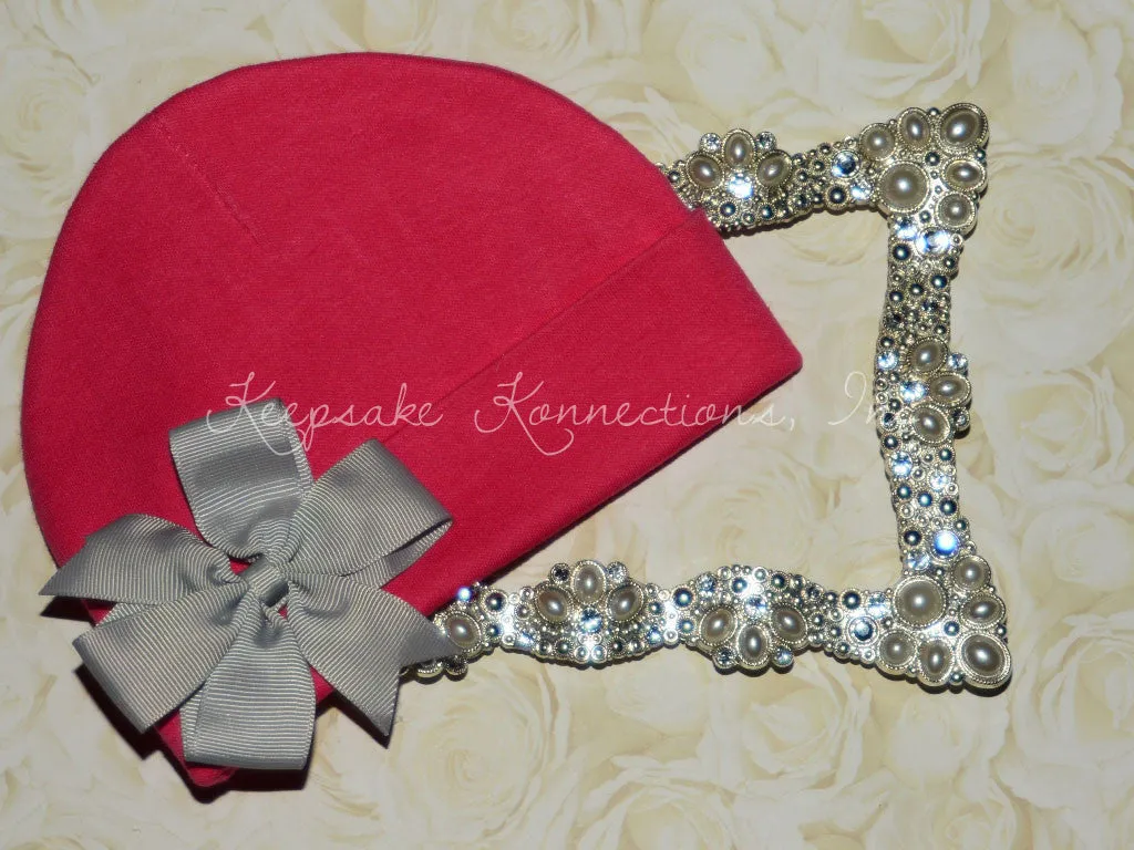 Hot Pink Beanie Hat with Pinwheel Bow