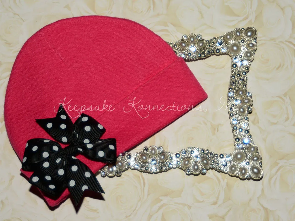 Hot Pink Beanie Hat with Pinwheel Bow