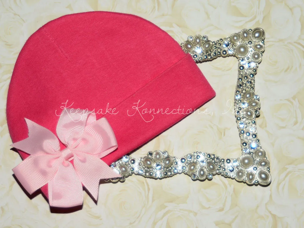 Hot Pink Beanie Hat with Pinwheel Bow