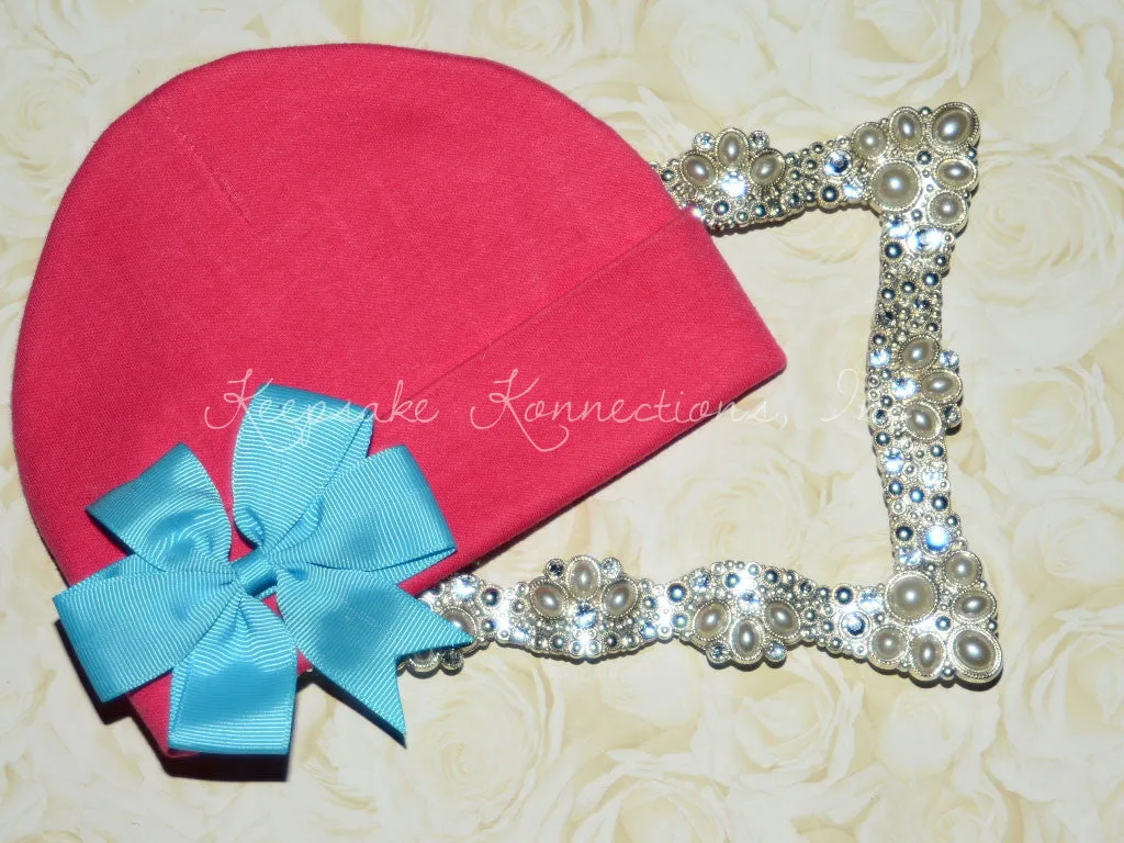 Hot Pink Beanie Hat with Pinwheel Bow