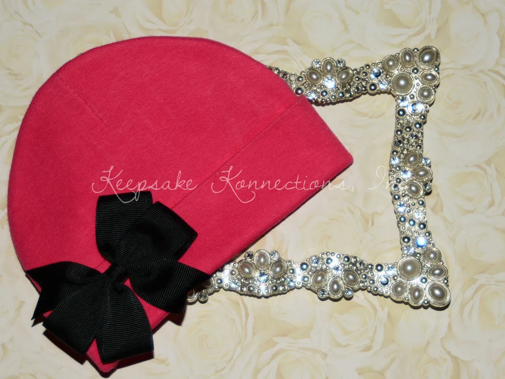 Hot Pink Beanie Hat with Pinwheel Bow