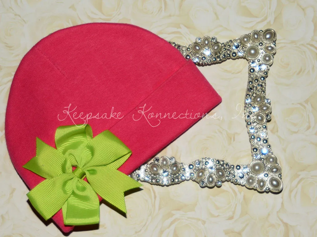 Hot Pink Beanie Hat with Pinwheel Bow