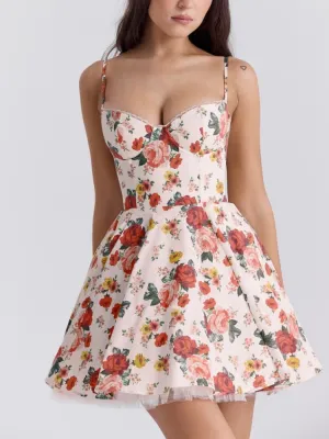 Italian Rose Print Tulle Mini Dress