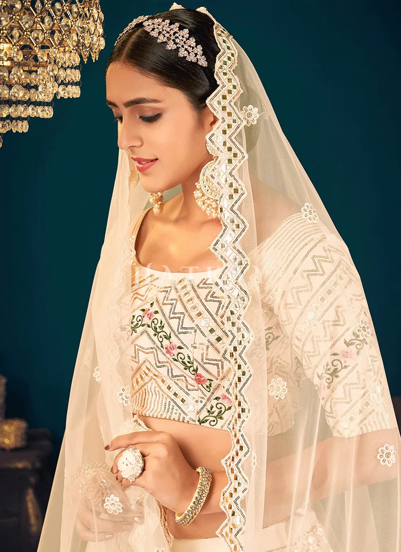 Ivory Mirrorwork Embroidered Wedding Lehenga Choli