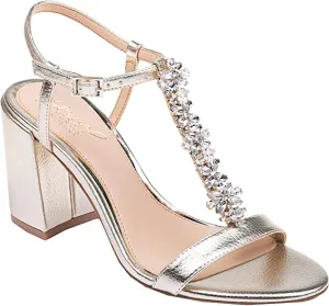 Jewel Badgley Mischka Womens Raina Block Heels Faux, Gold Metallic, Size 9.5
