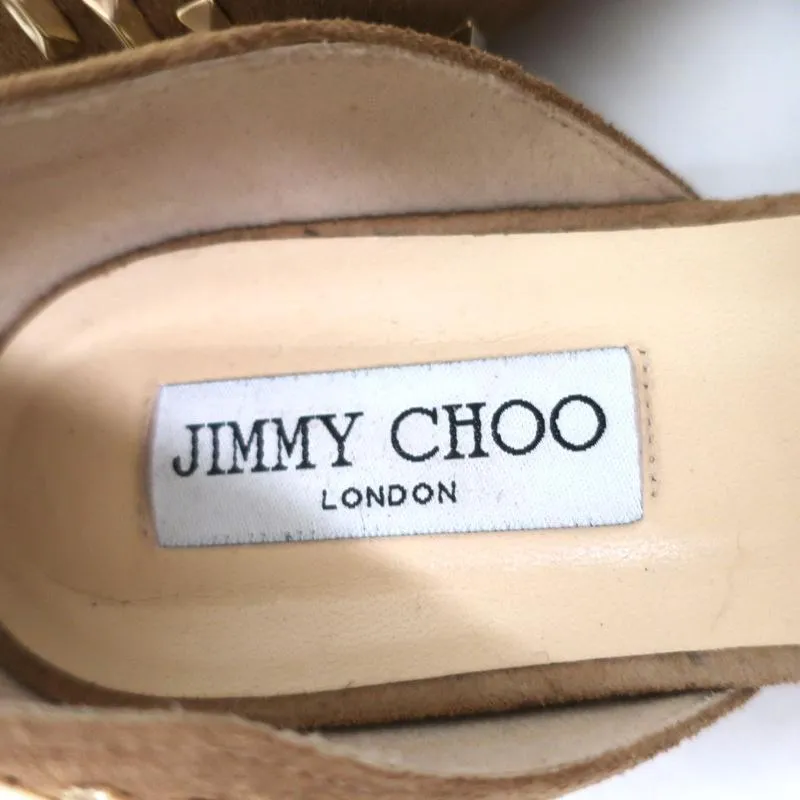 Jimmy Choo Globe d'Orsay Flats Brown Punk Studded Suede Size 37