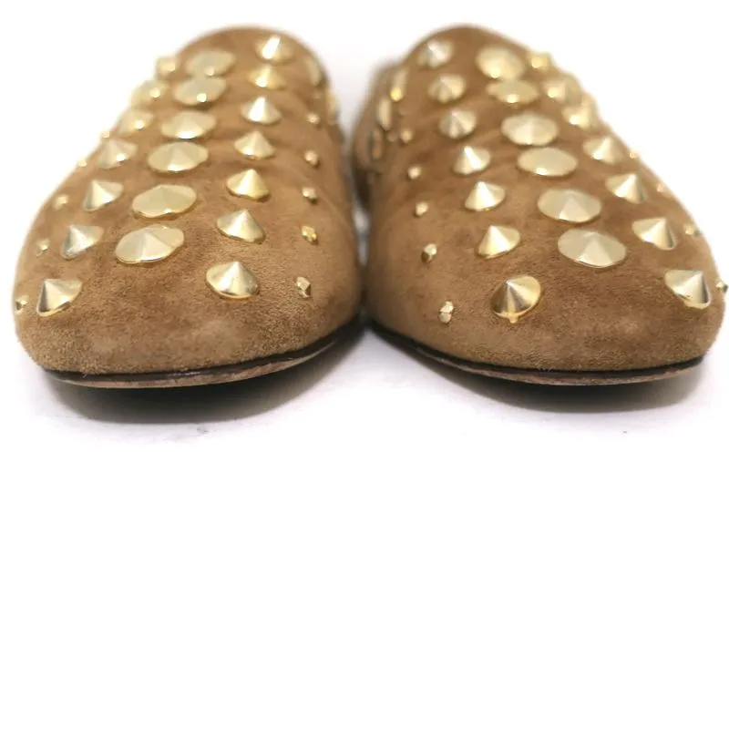 Jimmy Choo Globe d'Orsay Flats Brown Punk Studded Suede Size 37
