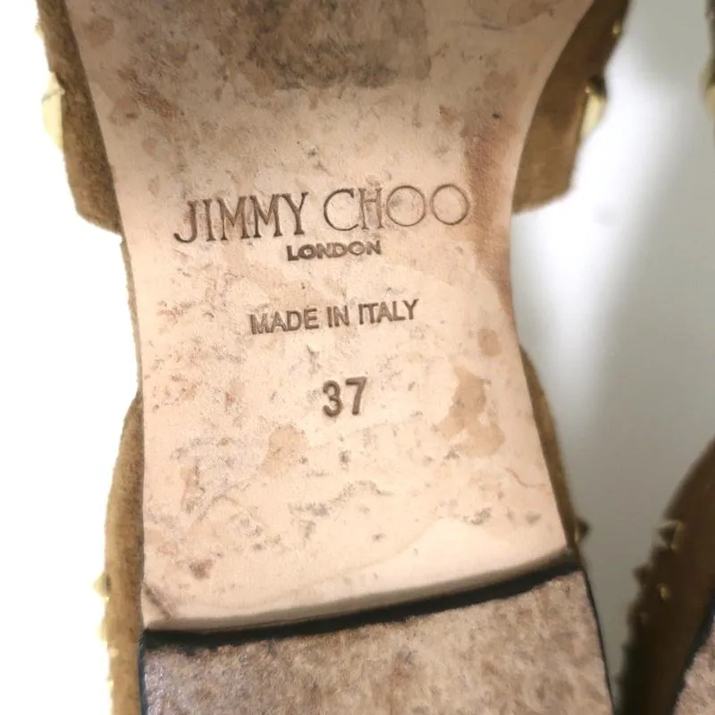 Jimmy Choo Globe d'Orsay Flats Brown Punk Studded Suede Size 37