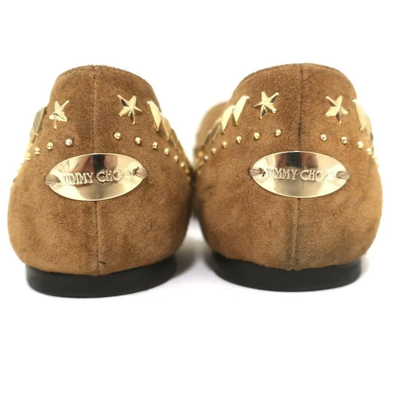 Jimmy Choo Globe d'Orsay Flats Brown Punk Studded Suede Size 37