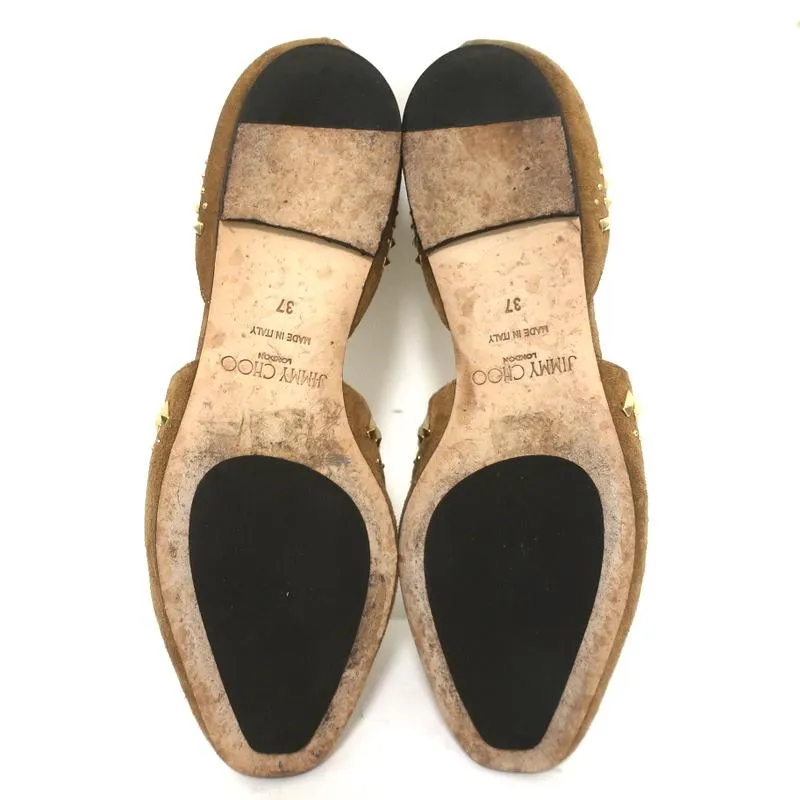 Jimmy Choo Globe d'Orsay Flats Brown Punk Studded Suede Size 37