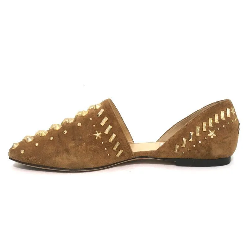 Jimmy Choo Globe d'Orsay Flats Brown Punk Studded Suede Size 37