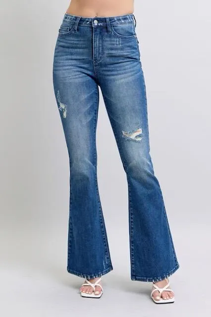 Judy Blue High Waist Contrast Wash Destroy Flare Denim