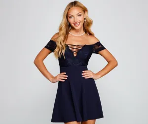 Lace And Luxe Off Graceful The Shoulder Mini Dress