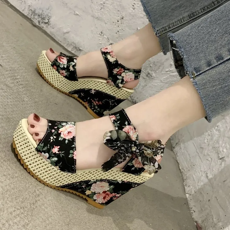 Lace Leisure Wedges Heeled Shoes Summer Sandals Party Platform High Heels Shoes