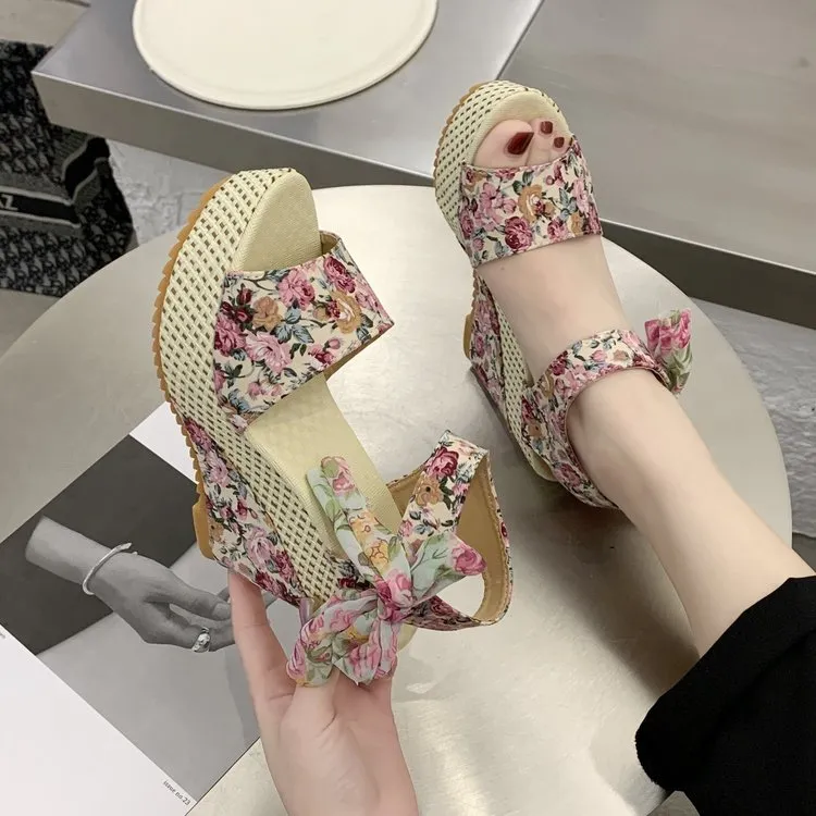 Lace Leisure Wedges Heeled Shoes Summer Sandals Party Platform High Heels Shoes