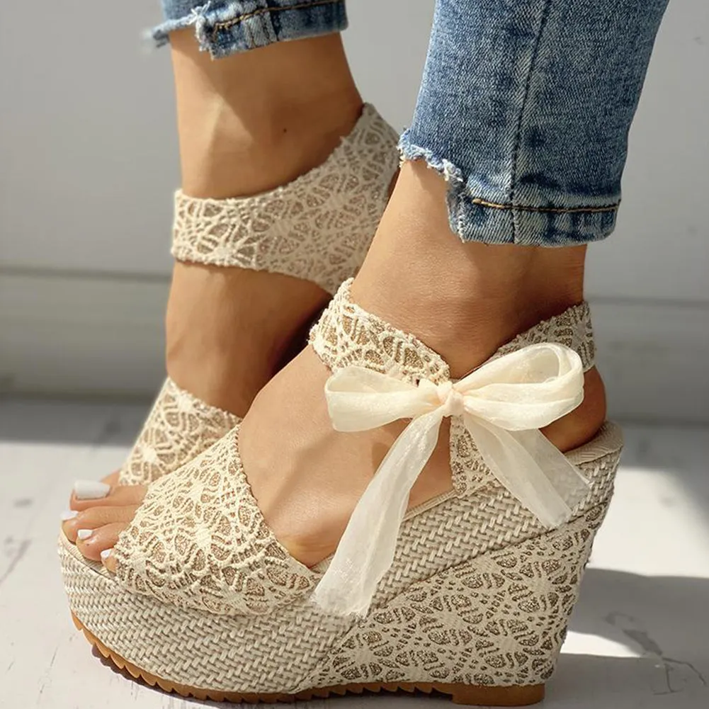Lace Leisure Wedges Heeled Shoes Summer Sandals Party Platform High Heels Shoes