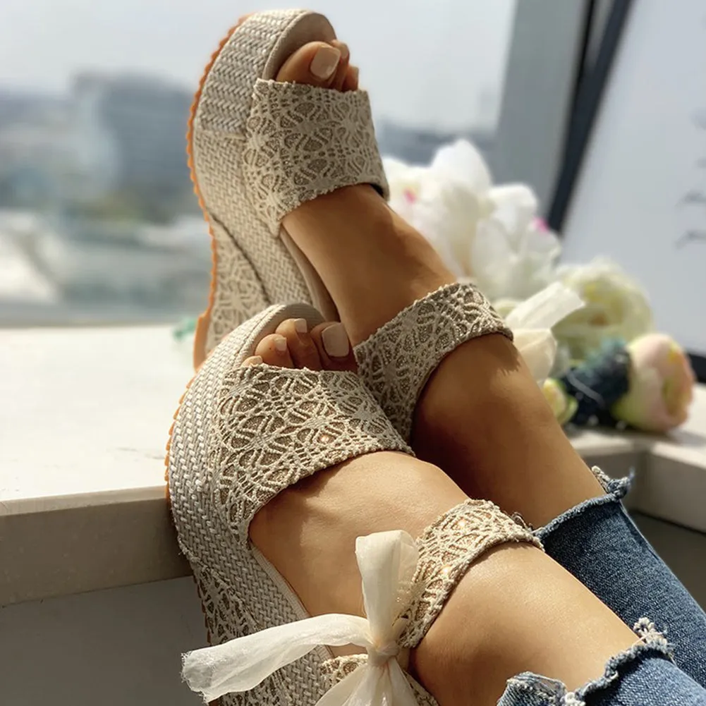 Lace Leisure Wedges Heeled Shoes Summer Sandals Party Platform High Heels Shoes