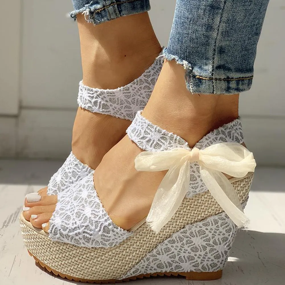 Lace Leisure Wedges Heeled Shoes Summer Sandals Party Platform High Heels Shoes