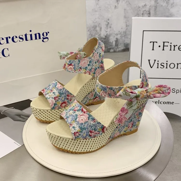 Lace Leisure Wedges Heeled Shoes Summer Sandals Party Platform High Heels Shoes