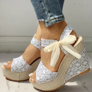 Lace Leisure Wedges Heeled Shoes Summer Sandals Party Platform High Heels Shoes