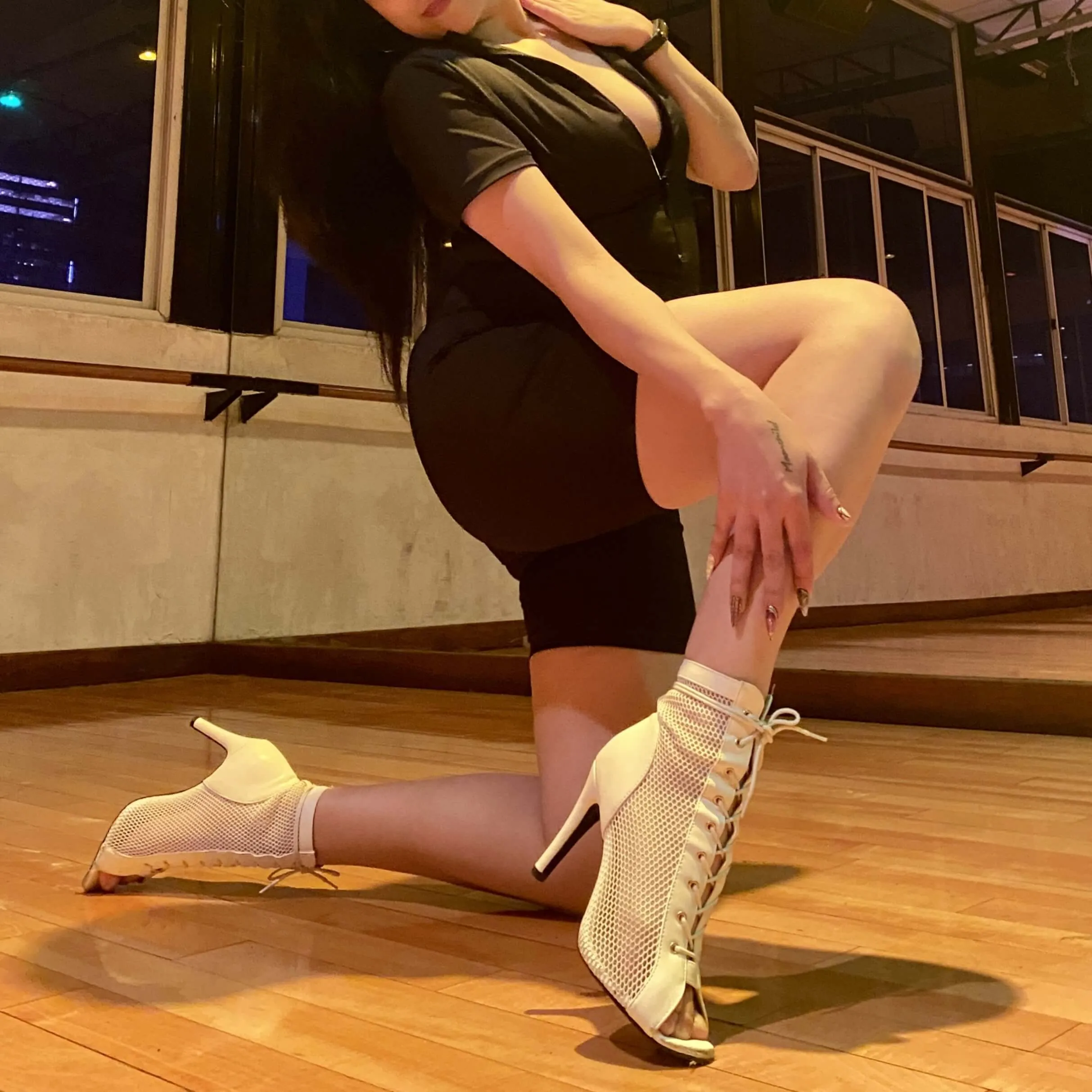 Lace Up Mesh Peep Toe Dance Boots