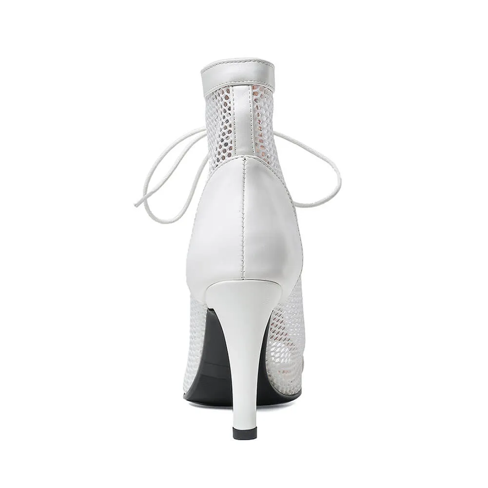 Lace Up Mesh Peep Toe Dance Boots