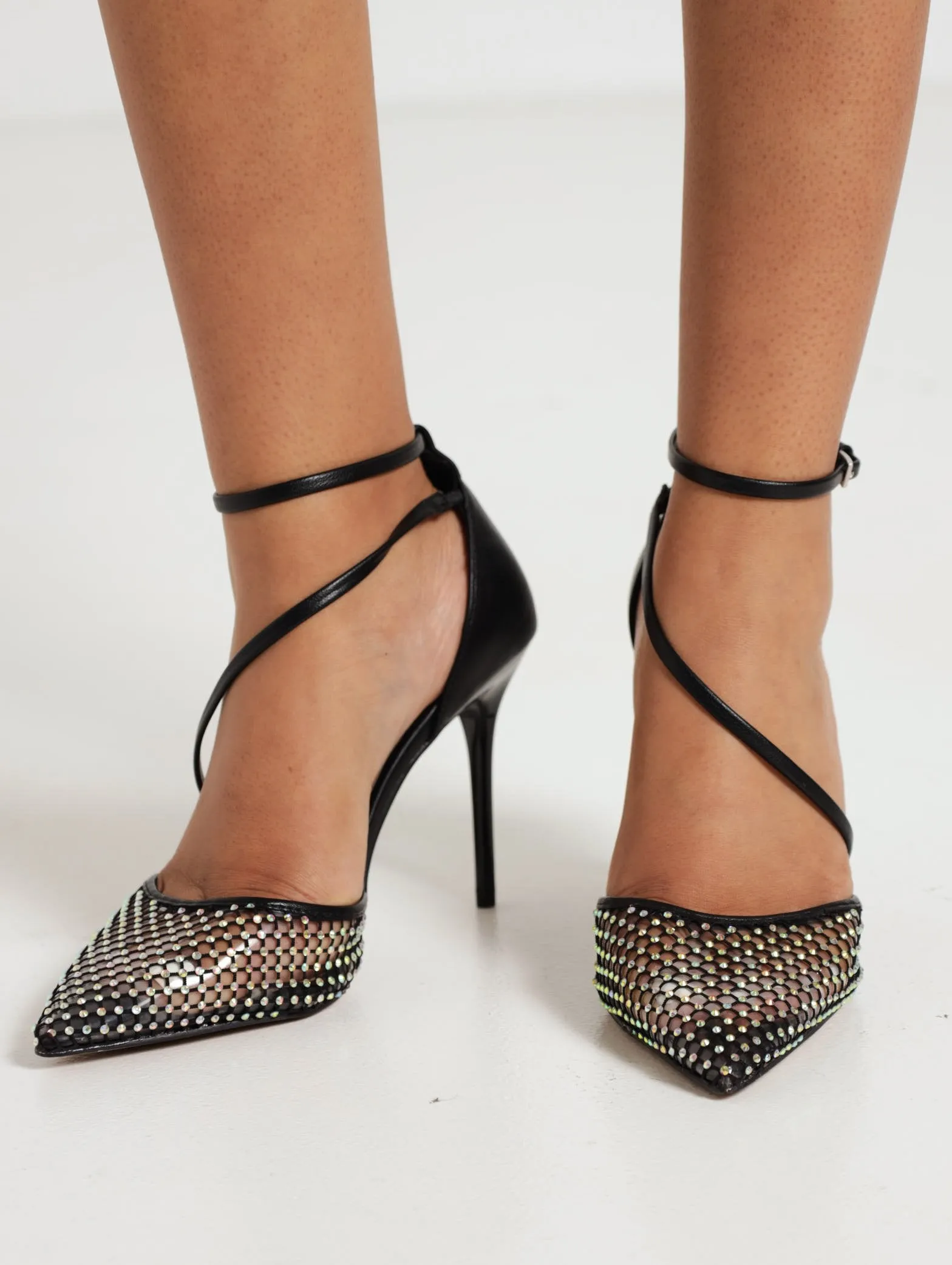 Ladies Marthaa Ankle Strap D'Orsay Stiletto Heel - Black