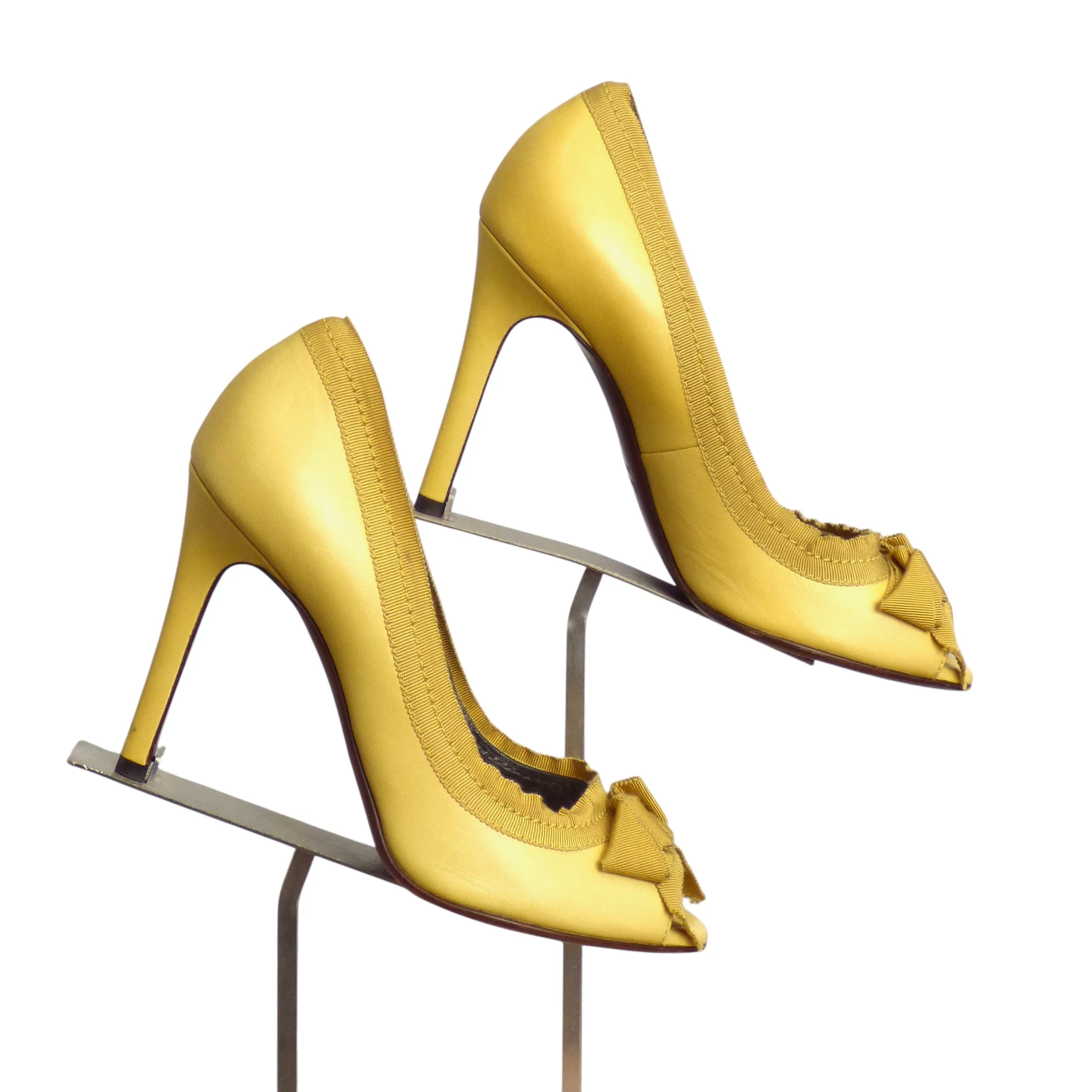 LANVIN- Yellow Leather & Ribbon Pumps, Size 37