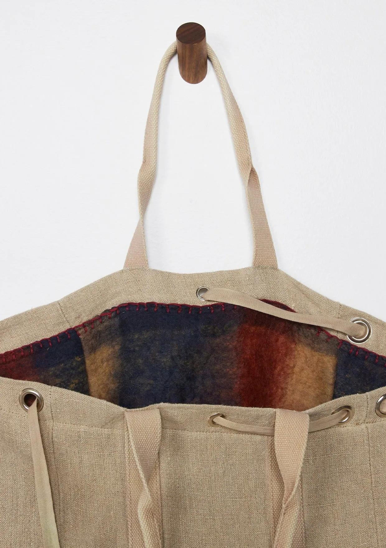 Large Reversible Navy Plaid Shopper Tote Bag