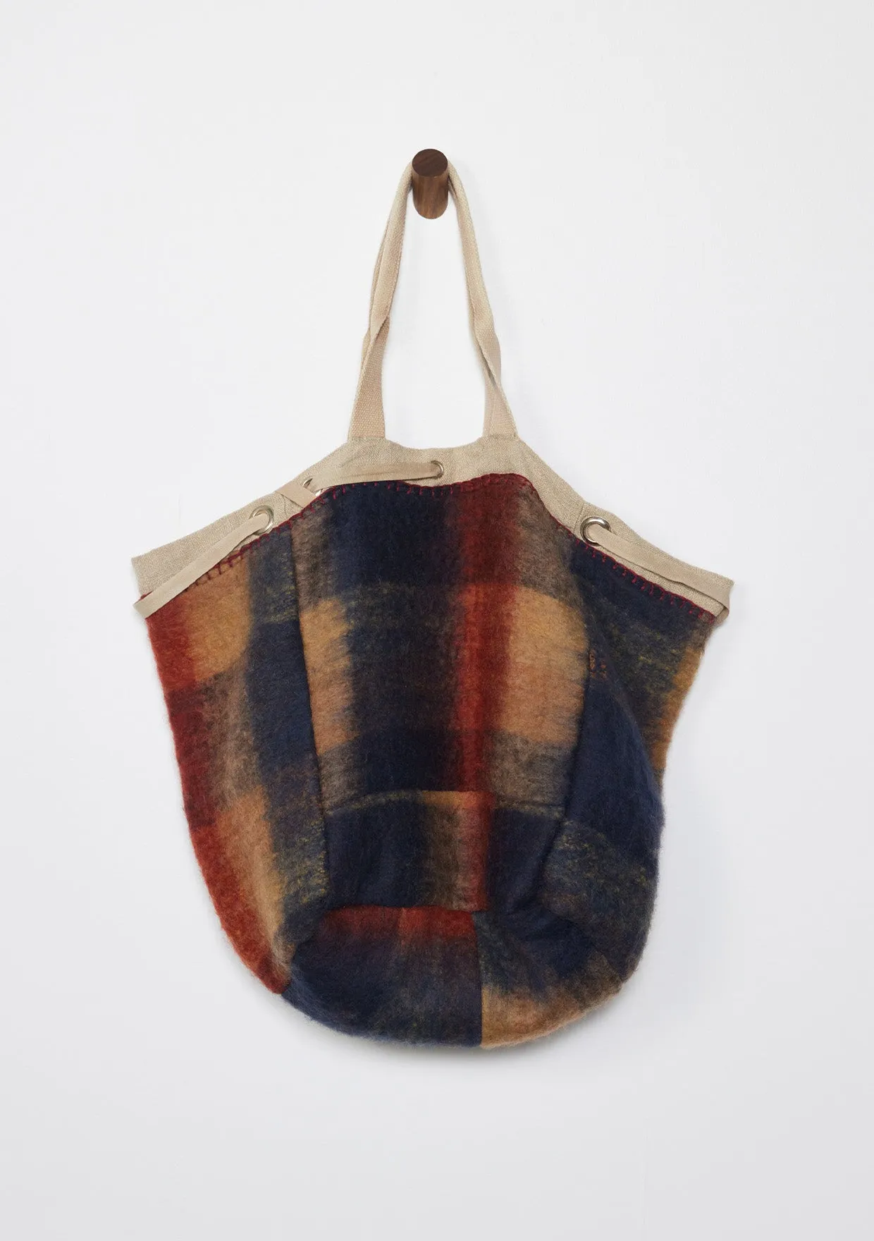 Large Reversible Navy Plaid Shopper Tote Bag
