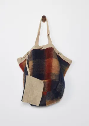 Large Reversible Navy Plaid Shopper Tote Bag